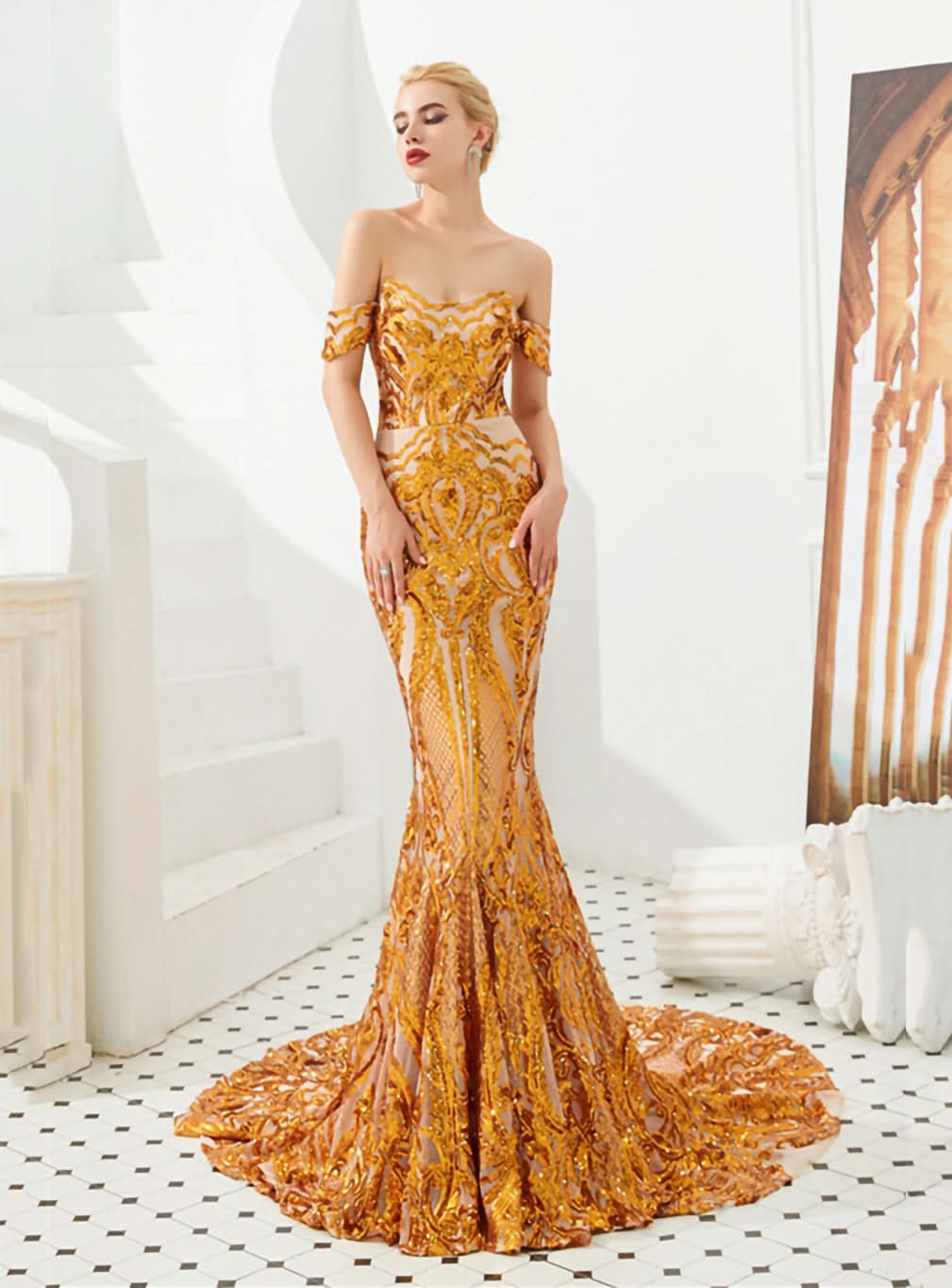 Off-The-Shoulder Sleeveless Mermaid Dress BMbride