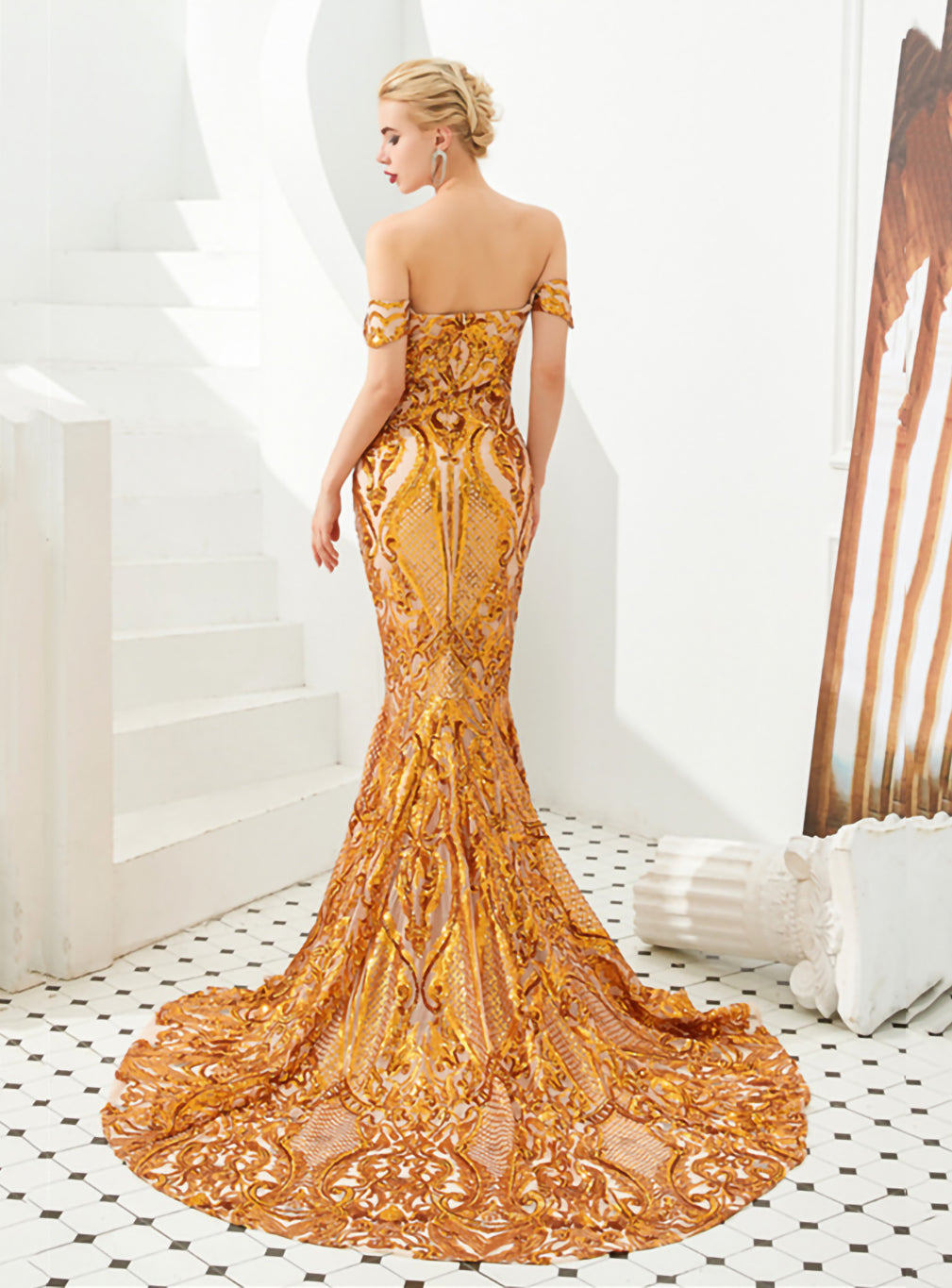 Off-The-Shoulder Sleeveless Mermaid Dress BMbride