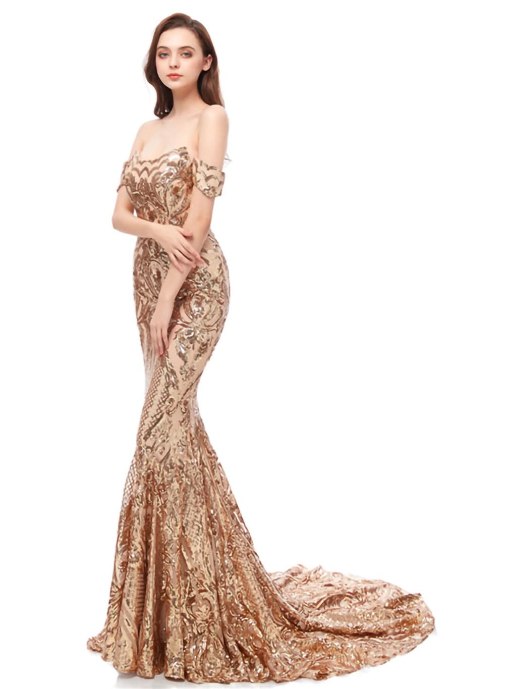 Off-The-Shoulder Sleeveless Mermaid Dress BMbride