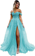 Off The Shoulder Tulle Prom Dresses with Slit Laces Applique Sweetheart Long Formal Evening Party Gowns - Bmbride