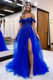 Off The Shoulder Tulle Prom Dresses with Slit Laces Applique Sweetheart Long Formal Evening Party Gowns - Bmbride