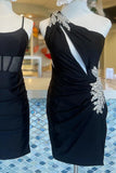 Chic One-Shoulder Pleated Satin Sheath Homecoming Dress BM bride