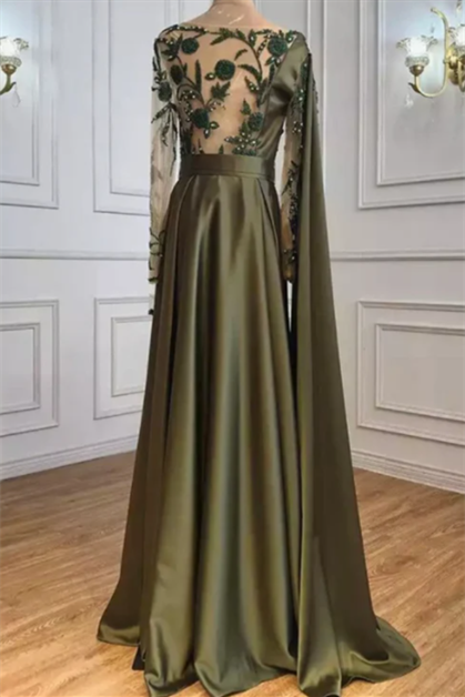 BMbride One Shoulder Evening Dress with Cape Long Sleeves BMbride