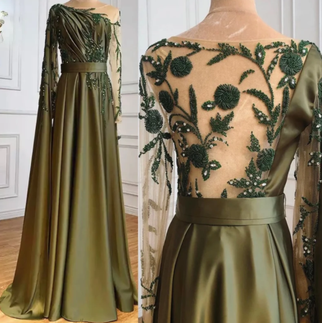 BMbride One Shoulder Evening Dress with Cape Long Sleeves BMbride