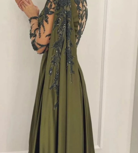 BMbride One Shoulder Evening Dress with Cape Long Sleeves BMbride