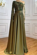 BMbride One Shoulder Evening Dress with Cape Long Sleeves BMbride