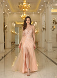 One Shoulder Glitter Sequins Front Slit Floor Length Dress BMbride