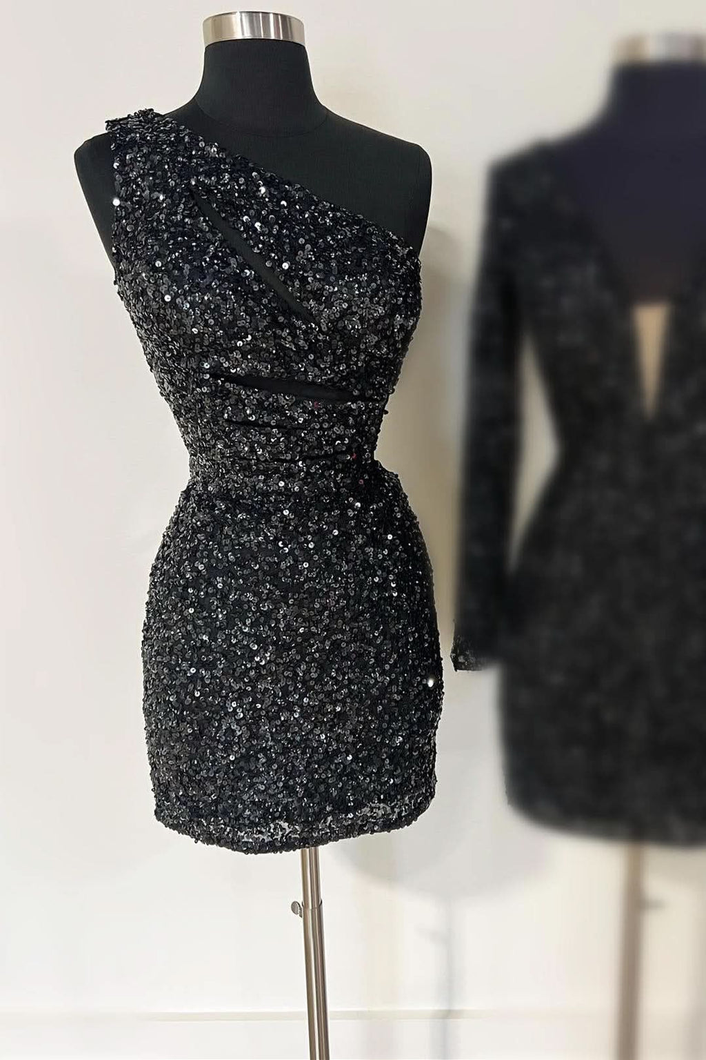 Stunning Gold One Shoulder Cutout Sequin Tight Homecoming Dress BM bride