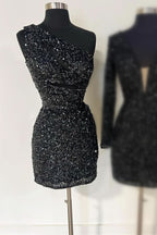 Stunning Gold One Shoulder Cutout Sequin Tight Homecoming Dress BM bride
