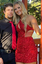Stunning Gold One Shoulder Cutout Sequin Tight Homecoming Dress BM bride