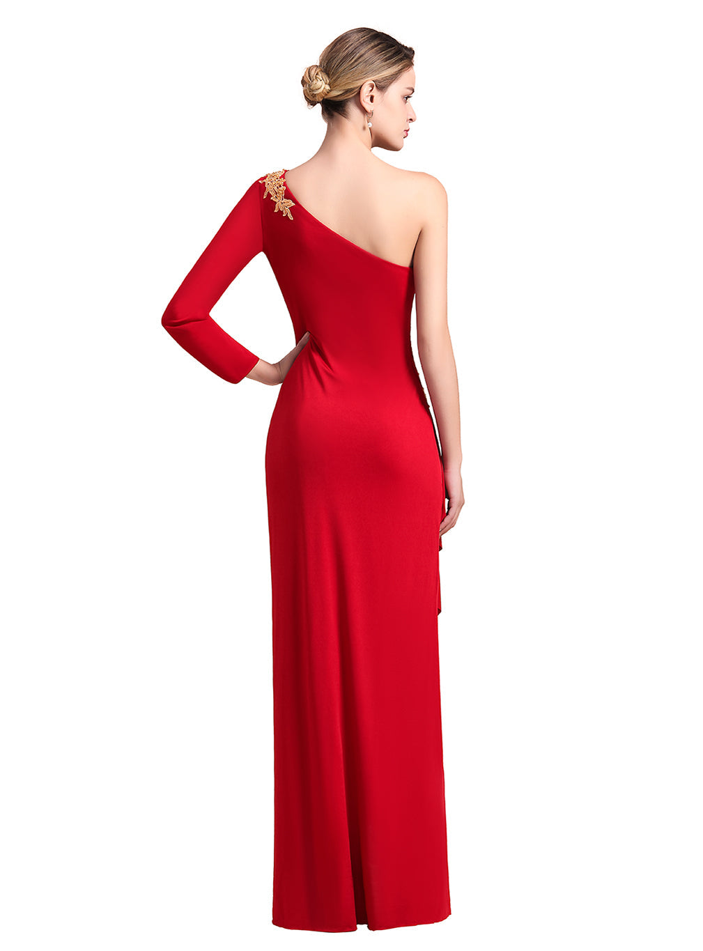 One-Shoulder Long Sleeves Ruffle Appliques Dress BMbride