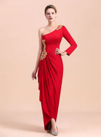 One-Shoulder Long Sleeves Ruffle Appliques Dress BMbride