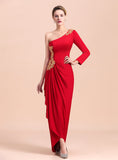 One-Shoulder Long Sleeves Ruffle Appliques Dress BMbride