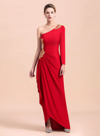 One-Shoulder Long Sleeves Ruffle Appliques Dress BMbride