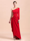 One-Shoulder Long Sleeves Ruffle Appliques Dress BMbride