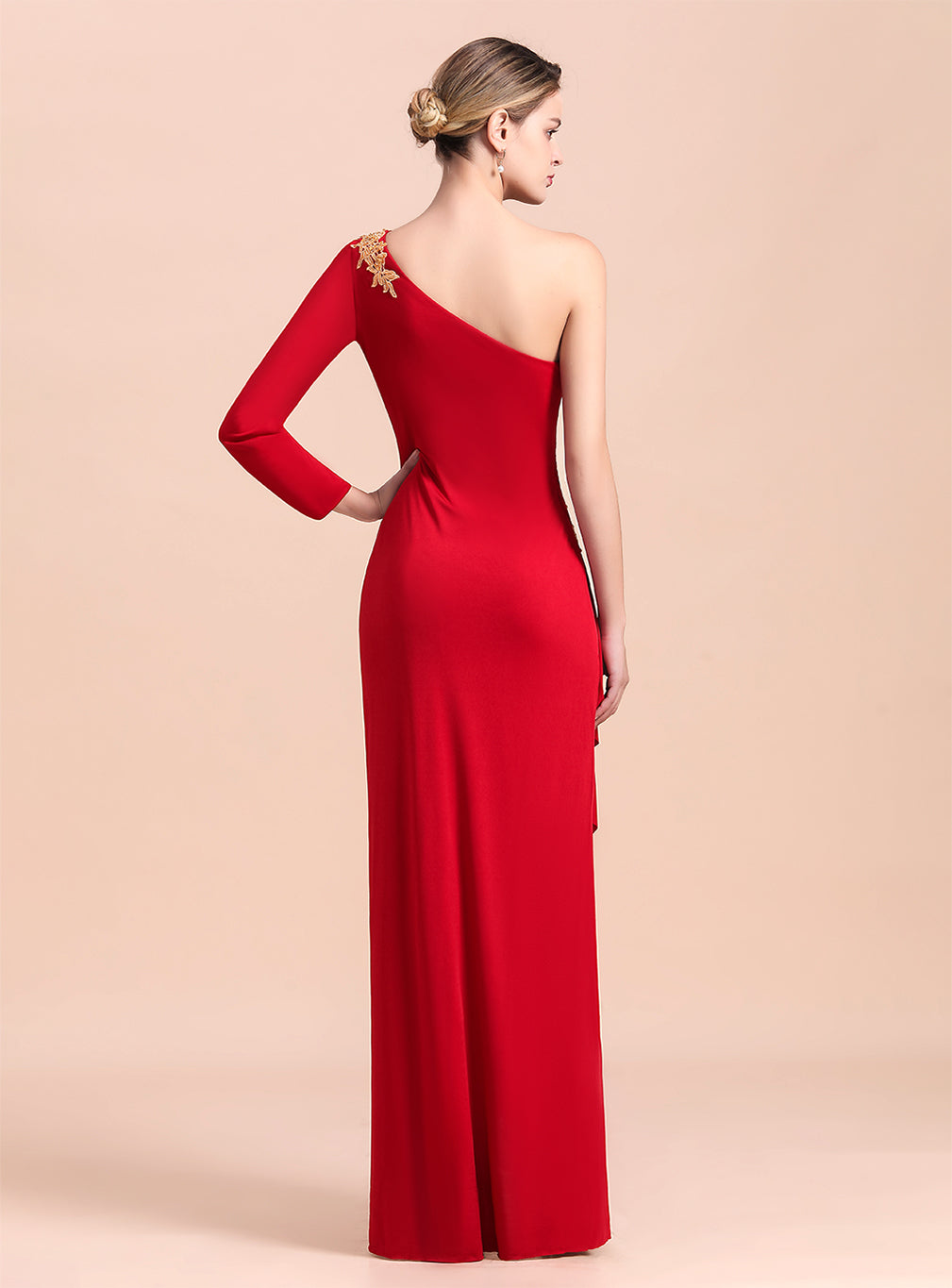 One-Shoulder Long Sleeves Ruffle Appliques Dress BMbride