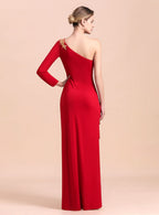 One-Shoulder Long Sleeves Ruffle Appliques Dress BMbride