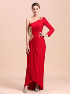 One-Shoulder Long Sleeves Ruffle Appliques Dress BMbride