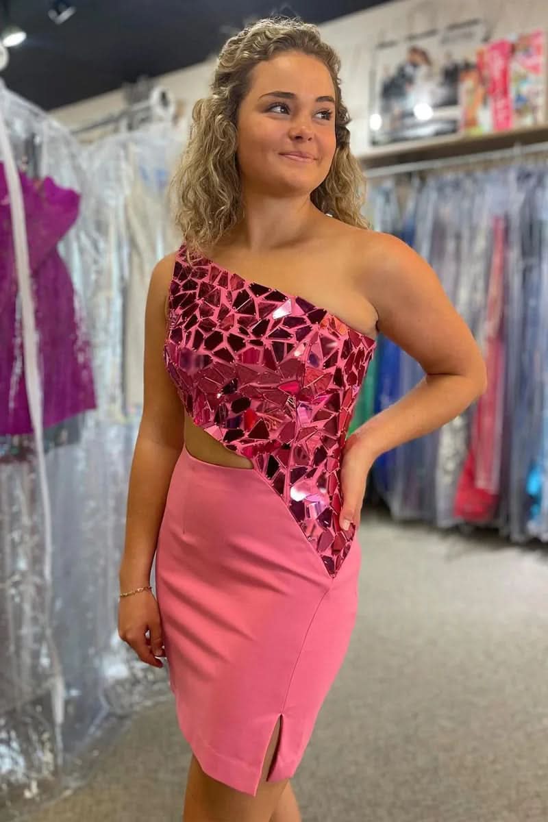 Sophisticated Sheath One Shoulder Homecoming Dress with Flattering Slit BM bride