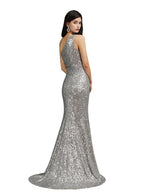 One Shoulder Sleeveless Glitter Meramid Long Side Slit Floor Length Dress BMbride