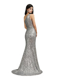 One Shoulder Sleeveless Glitter Meramid Long Side Slit Floor Length Dress BMbride