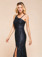 One-Shoulder Sleeveless Sequins Mermaid Floor-Length Dress BMbride