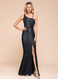 One-Shoulder Sleeveless Sequins Mermaid Floor-Length Dress BMbride