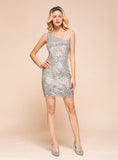 One-Shoulder Sleeveless Sequins Short Dress BMbride