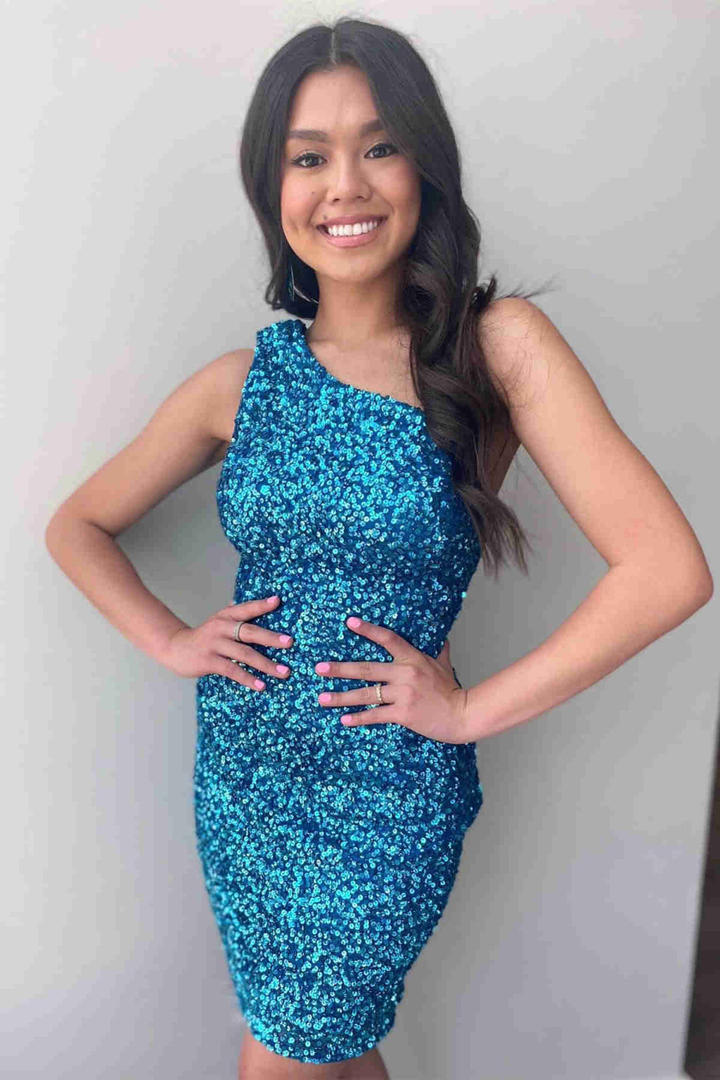 Chic Sheath Dark Blue Short Sequins Homecoming Dress BM bride