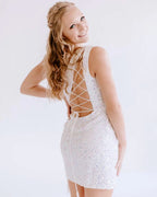 Chic Sheath Dark Blue Short Sequins Homecoming Dress BM bride