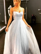 BMbride Open Back Spaghetti Strap Sequin Prom Dresses Ice Blue Sexy Evening Gowns BMbride
