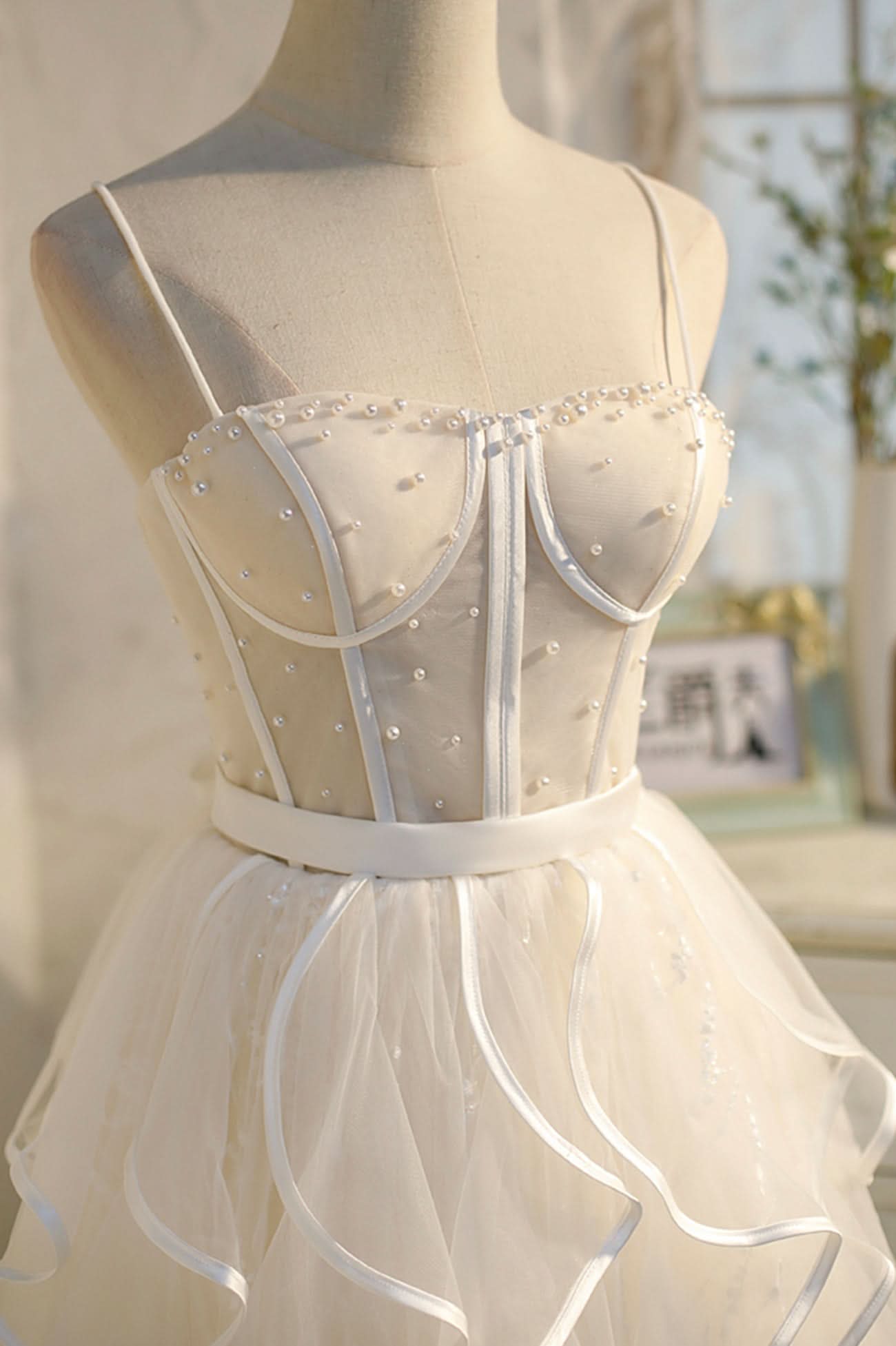 Lovely A-Line Spaghetti Strap Tulle Short Homecoming Dress BM bride