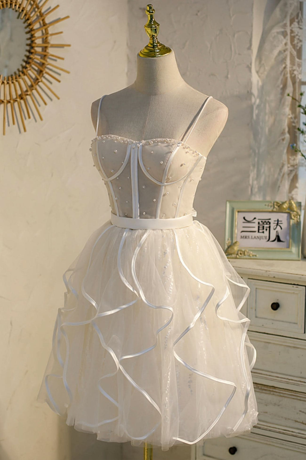 Lovely A-Line Spaghetti Strap Tulle Short Homecoming Dress BM bride