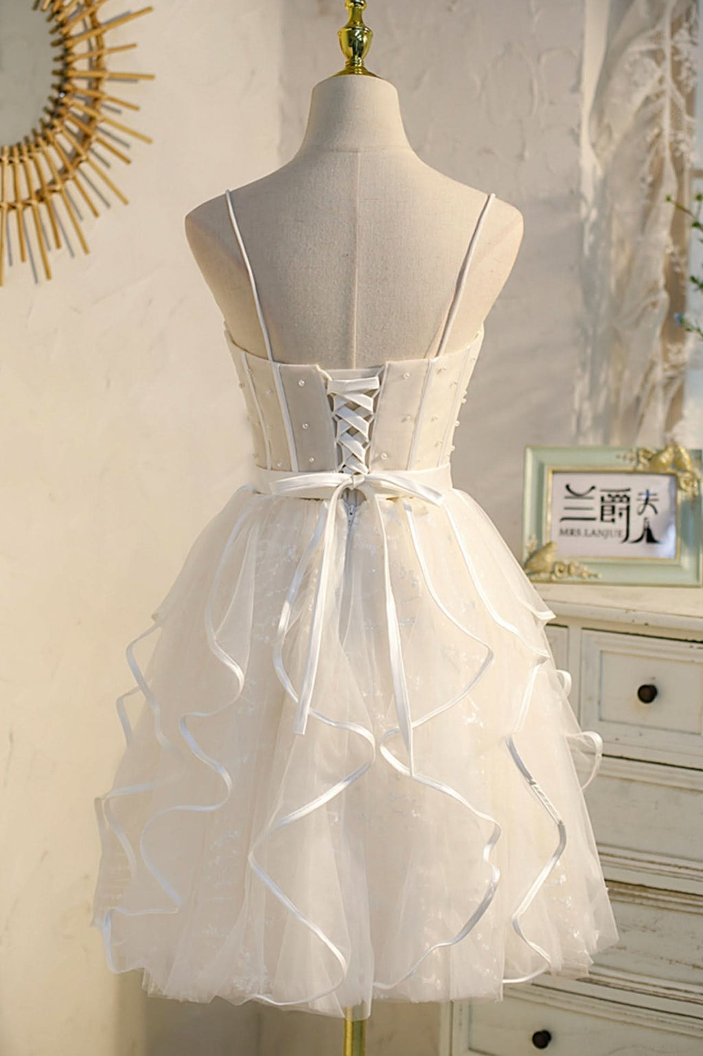 Lovely A-Line Spaghetti Strap Tulle Short Homecoming Dress BM bride