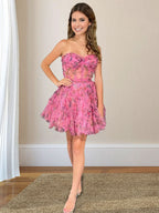 Delightful A-Line Strapless Floral Homecoming Dress BM bride