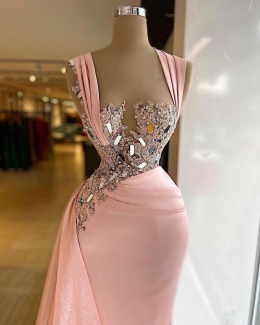 BMbride Pink Elegant Long Mermaid Prom Dresses With Glitter BMbride