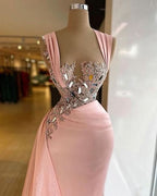 BMbride Pink Elegant Long Mermaid Prom Dresses With Glitter BMbride