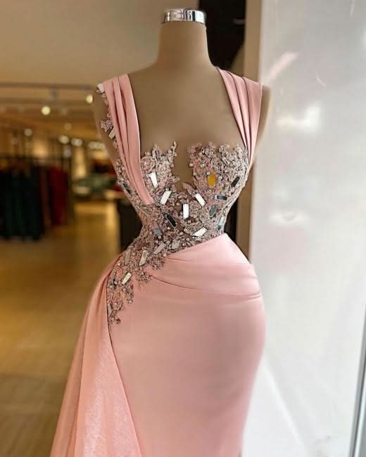 BMbride Pink Elegant Long Mermaid Prom Dresses With Glitter BMbride