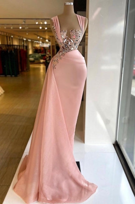 BMbride Pink Elegant Long Mermaid Prom Dresses With Glitter BMbride