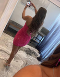 Cadence |Short Sheath Sequin Homecoming Dress BM bride
