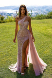 BMbride Pink Lace Sleeveless Long Sexy Evening Dress with Glitter BMbride