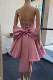 A-Line Pink Lace Off-the-Shoulder Bow-Back Short Homecoming Dress BM bride