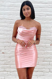 Pink Strapless Ruched Bodycon Homecoming Dress BM bride