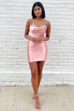 Pink Strapless Ruched Bodycon Homecoming Dress BM bride