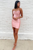 Pink Strapless Ruched Bodycon Homecoming Dress BM bride