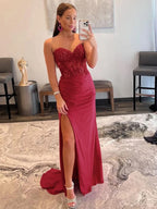 Stunning Sheath Strapless Sweetheart Long Prom Dress with Slit BM bride