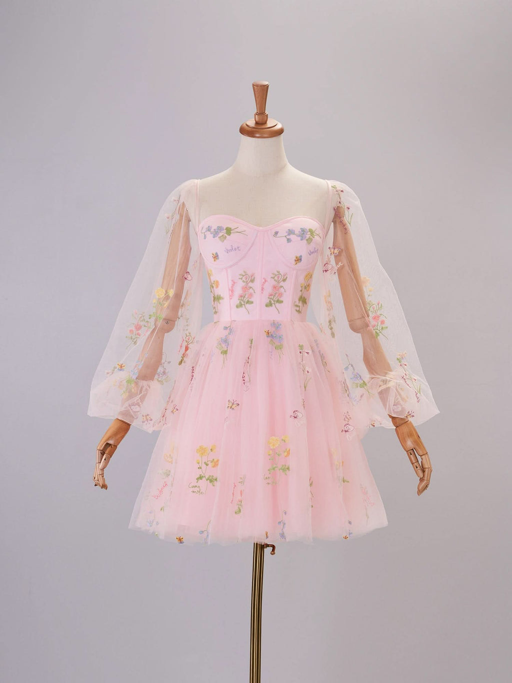 Charming Sweetheart Embroidery Short-Length Tulle Puff Sleeves Cocktail Dress BM bride