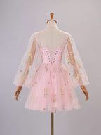 Charming Sweetheart Embroidery Short-Length Tulle Puff Sleeves Cocktail Dress BM bride