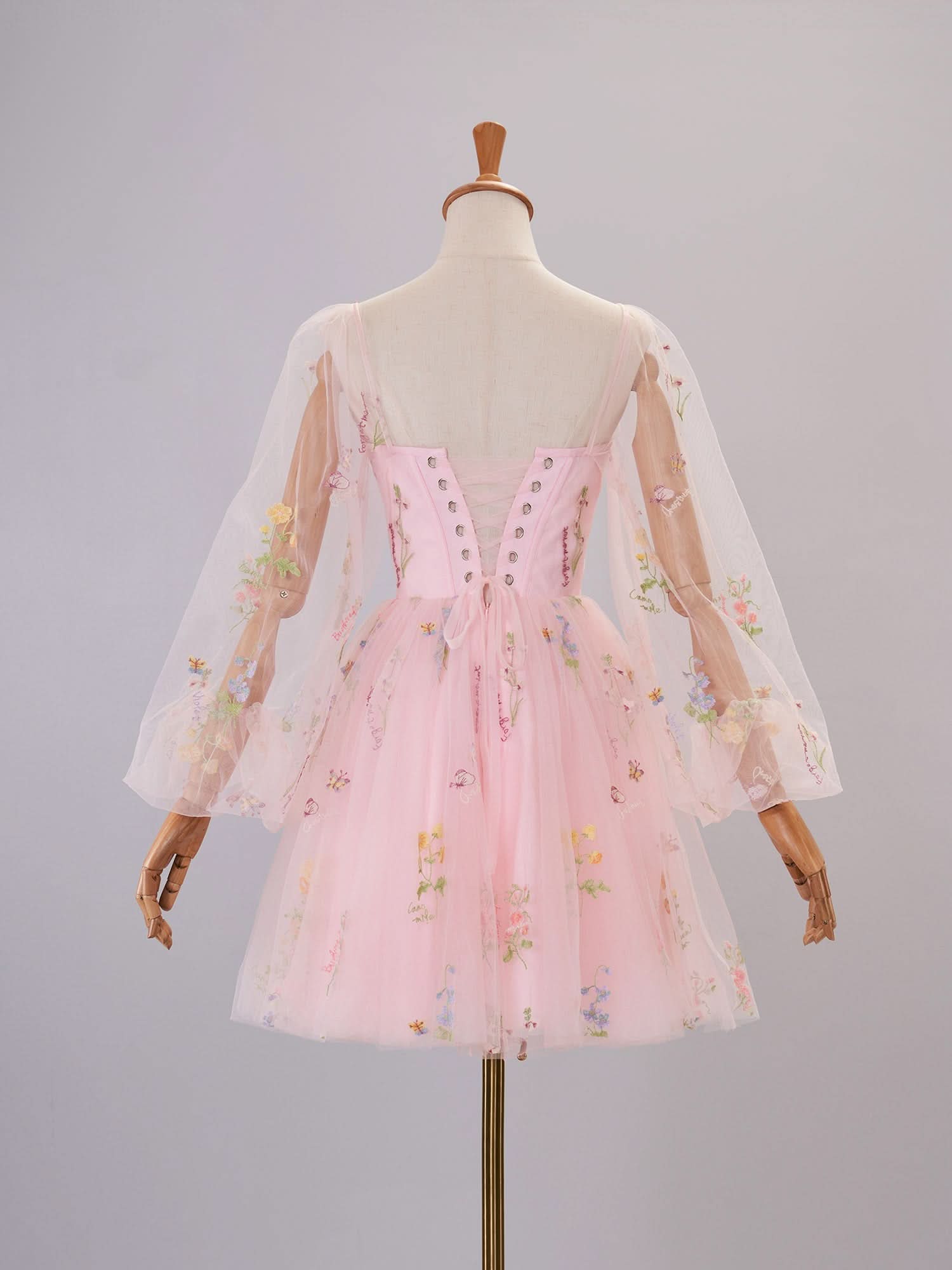 Charming Sweetheart Embroidery Short-Length Tulle Puff Sleeves Cocktail Dress BM bride