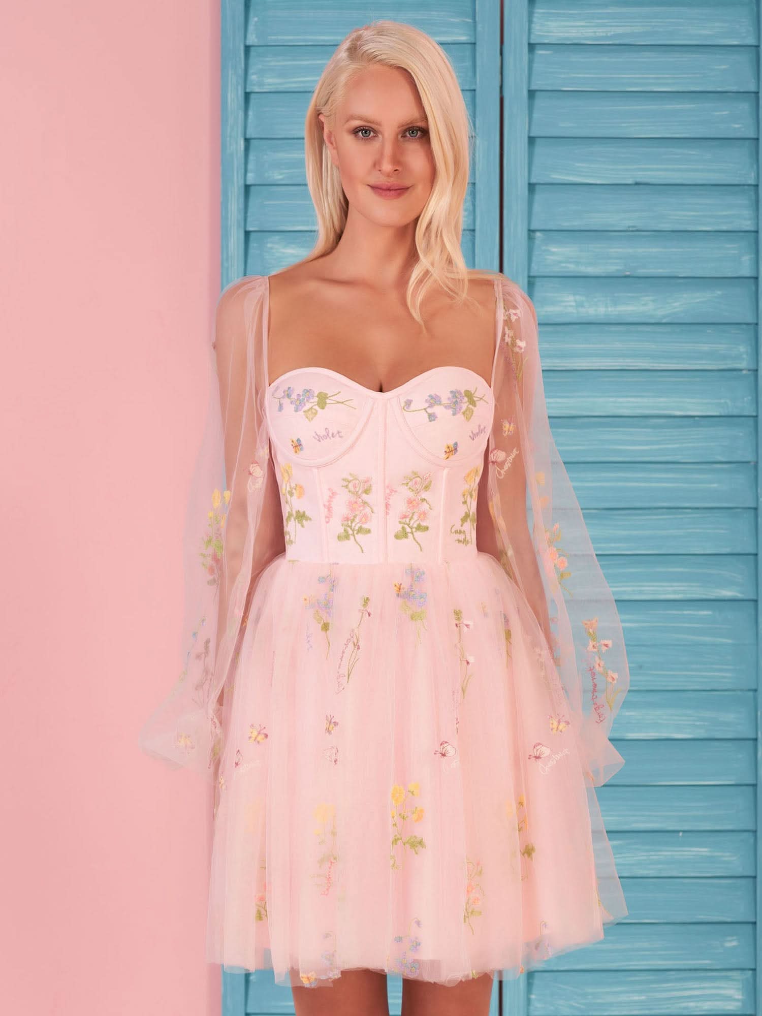 Charming Sweetheart Embroidery Short-Length Tulle Puff Sleeves Cocktail Dress BM bride